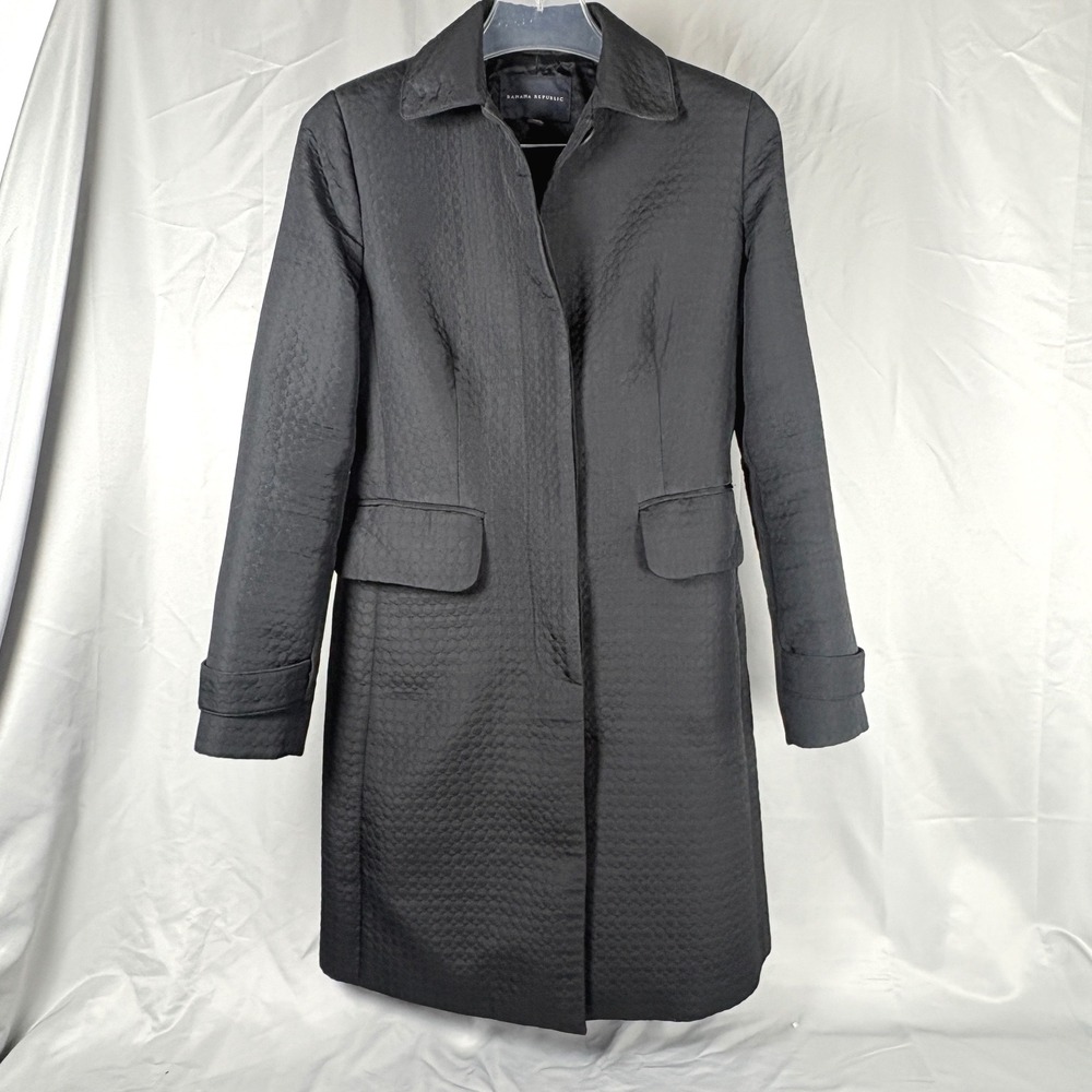 Banana Republic Vintage‎ Quilted Circle Pattern Trench Coat Black Mid Length Sm.